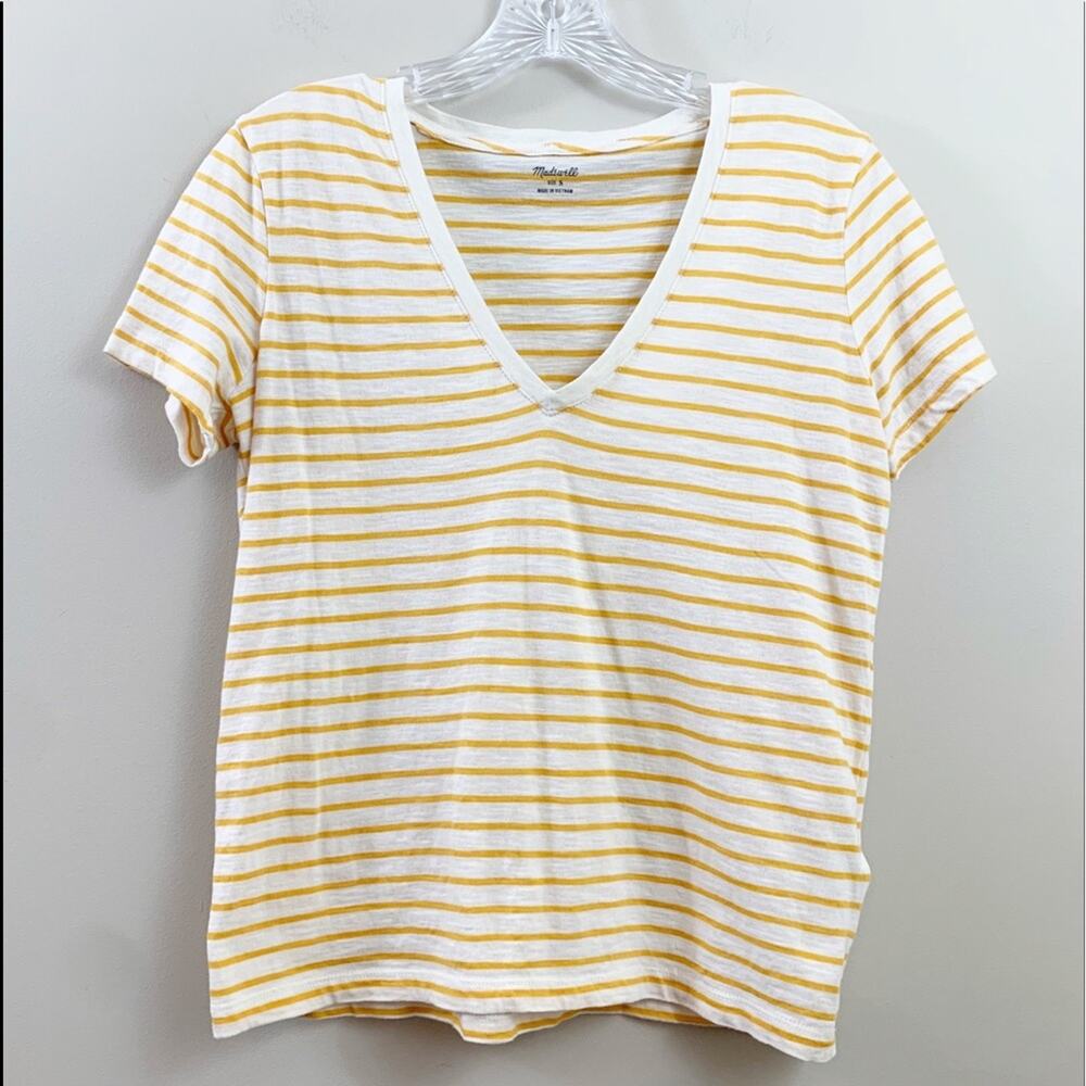 Madewell Theresa Striped V-Neck Cream/Mustard Yellow T-Shirt